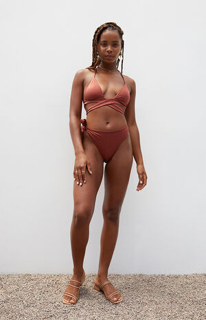 Brown Chloe Side Tie High Waisted Bikini Bottom image number 4