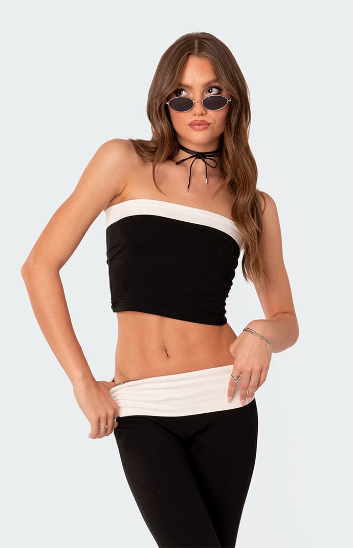 Edikted Contrast Fold Over Tube Top | PacSun