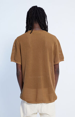 Brown Open Mesh Knit Shirt image number 3