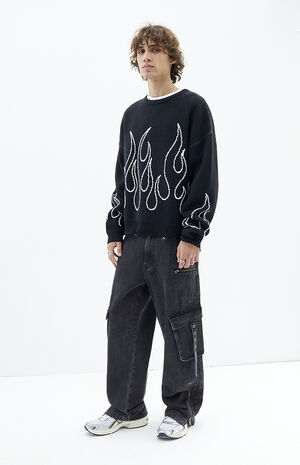 Black Wash Baggy Cargo Zip Jeans image number 2