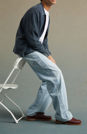 Light Indigo Embossed Track Extreme Baggy Jeans image number 1