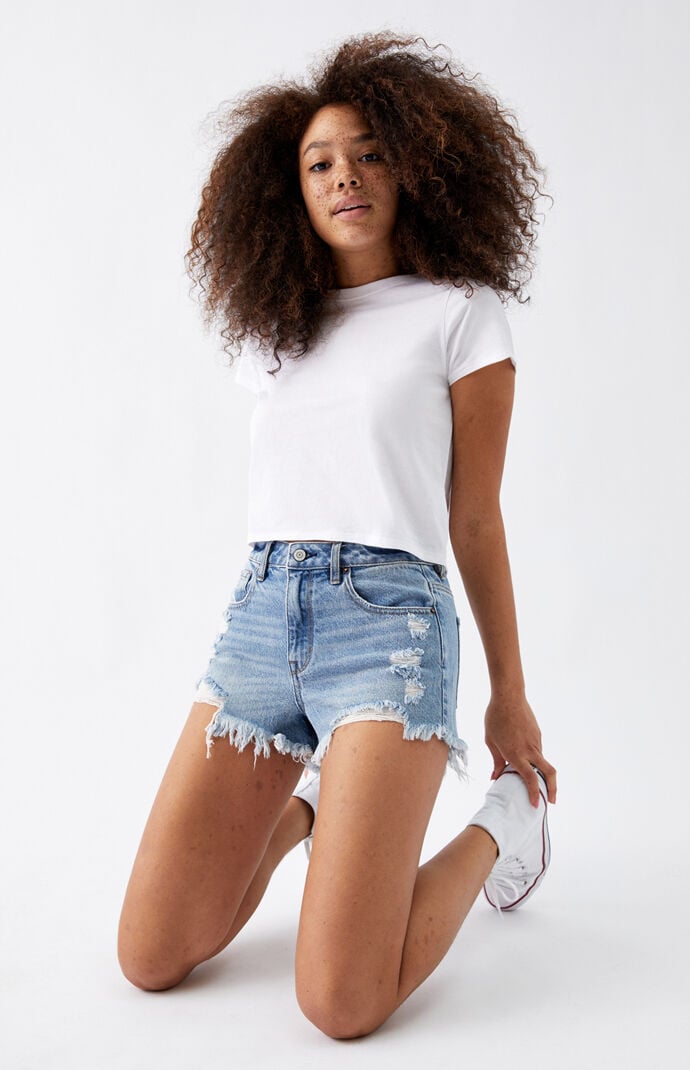 Pacsun Lido Blue High Waisted Denim Festival Shorts Pacsun