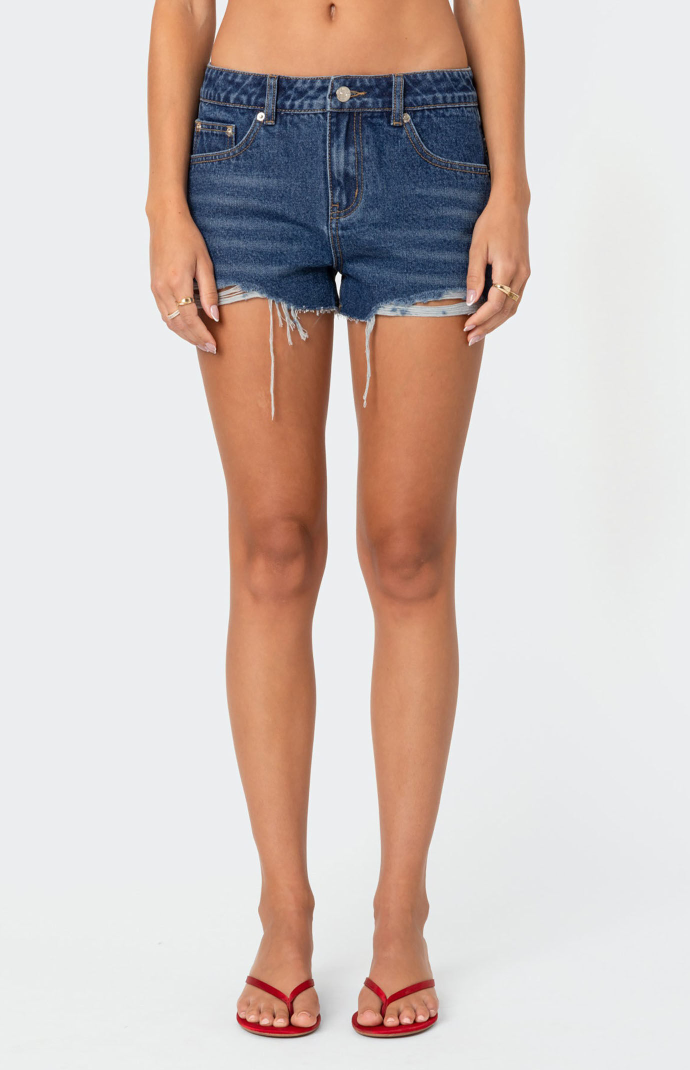 Edikted Fern Mid Rise Denim Shorts