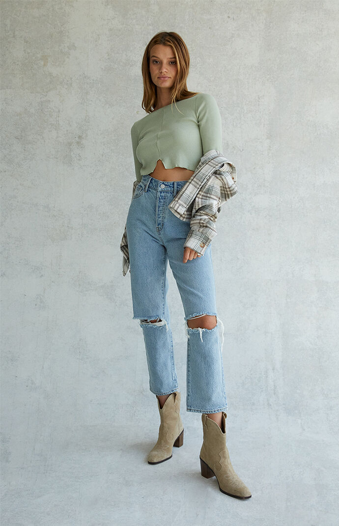 ripped straight leg jeans womens