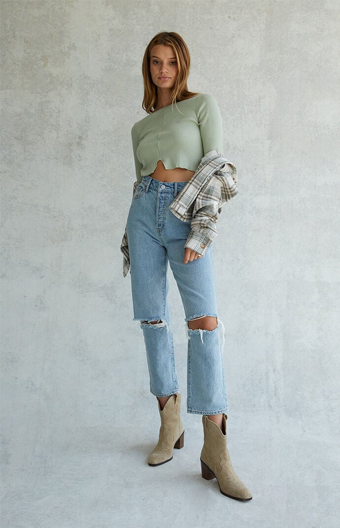 straight leg ripped jeans womens