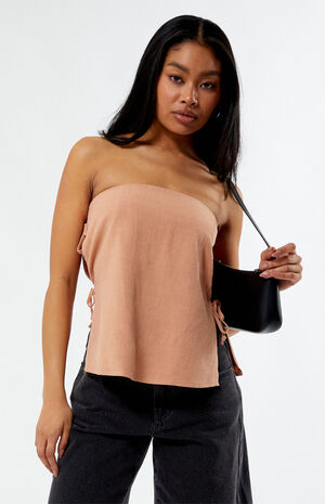 Lace-Up Bow Tube Top image number 2