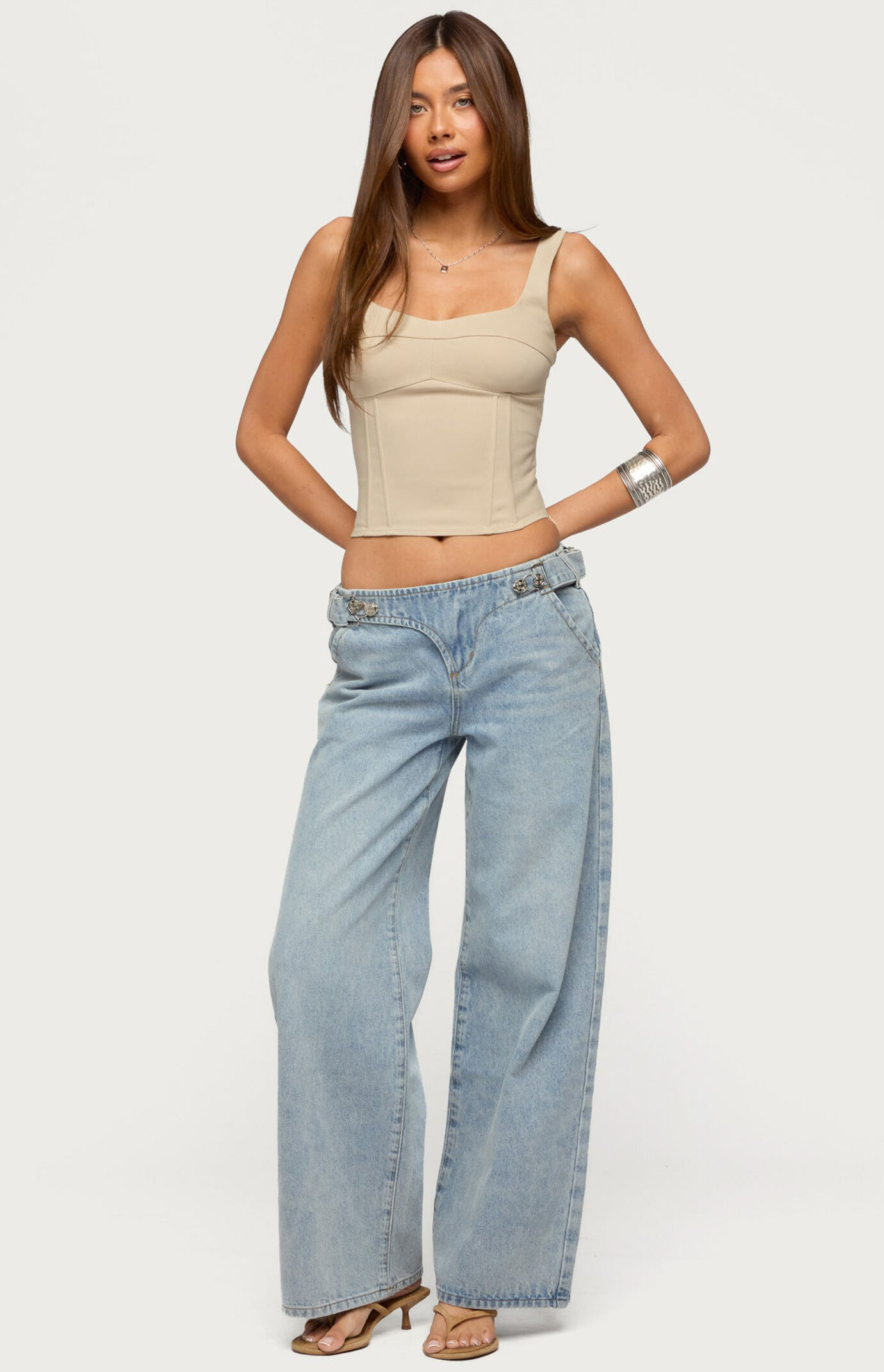 Edikted Buckled Low Rise Baggy Jeans