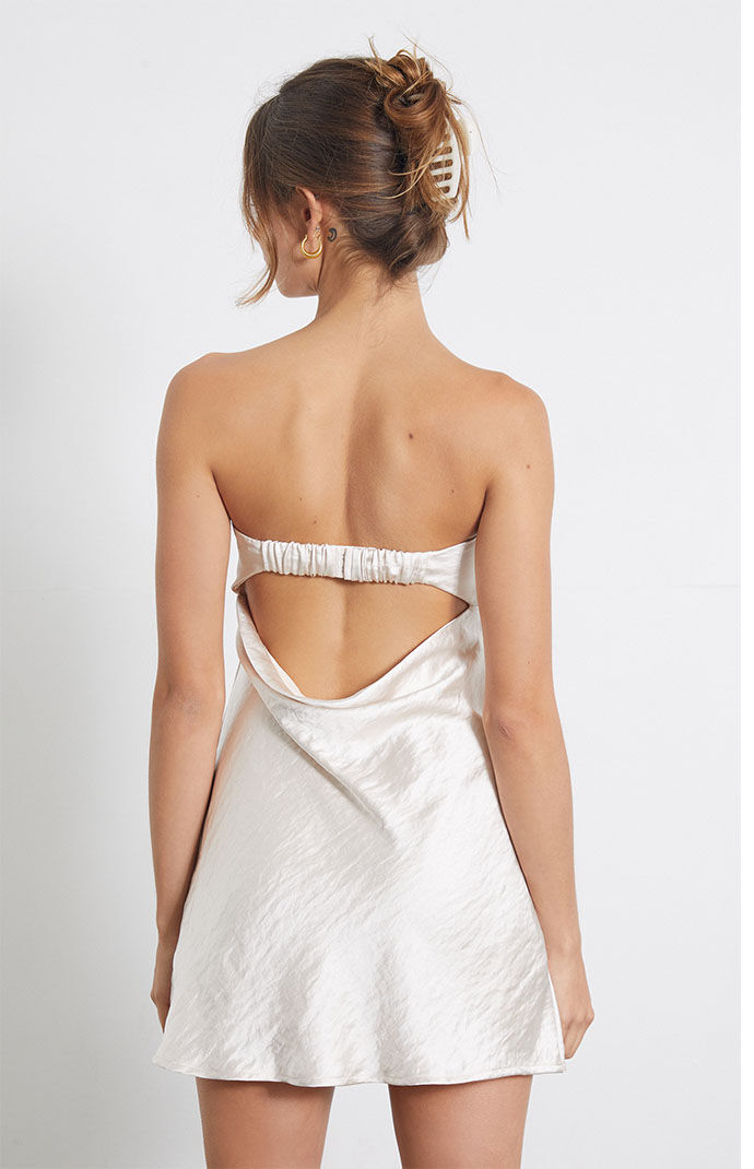 Flawless silver satin mini dress sales