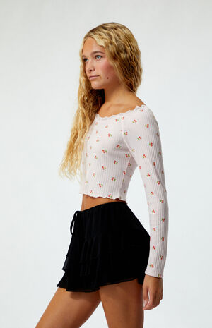 Cherry Print Lace Long Sleeve Top image number 3