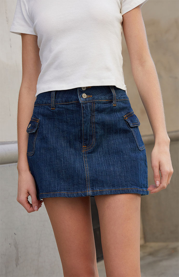 John Galt Dark Blue Agatha Denim Mini Skirt