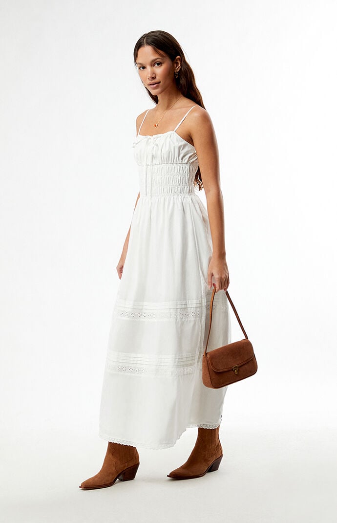 Rhythm Broderie Lace Gathered Maxi Dress