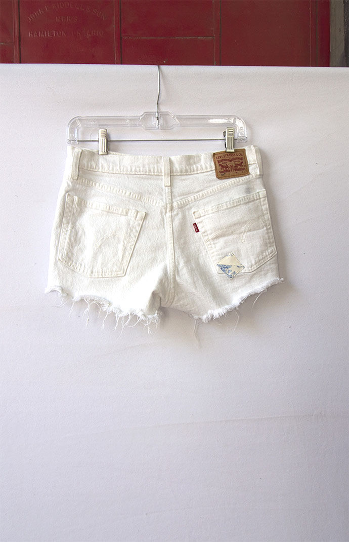Upcycled White Levi s 501 Raw Hem Denim Shorts