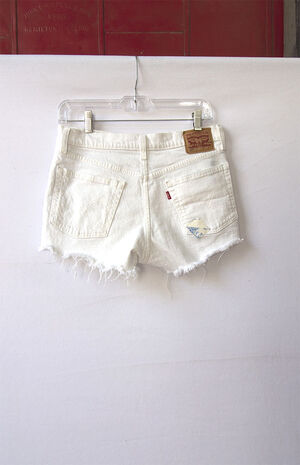 Upcycled White Levi's 501 Raw Hem Denim Shorts image number 3