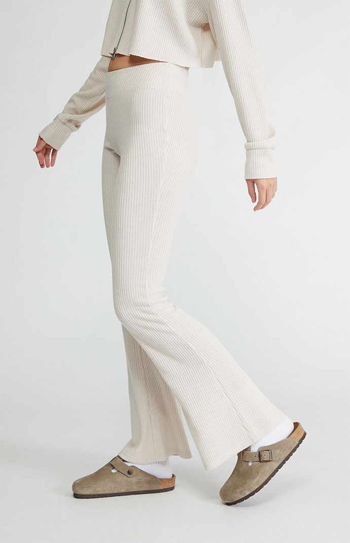 White ribbed sale flare pants