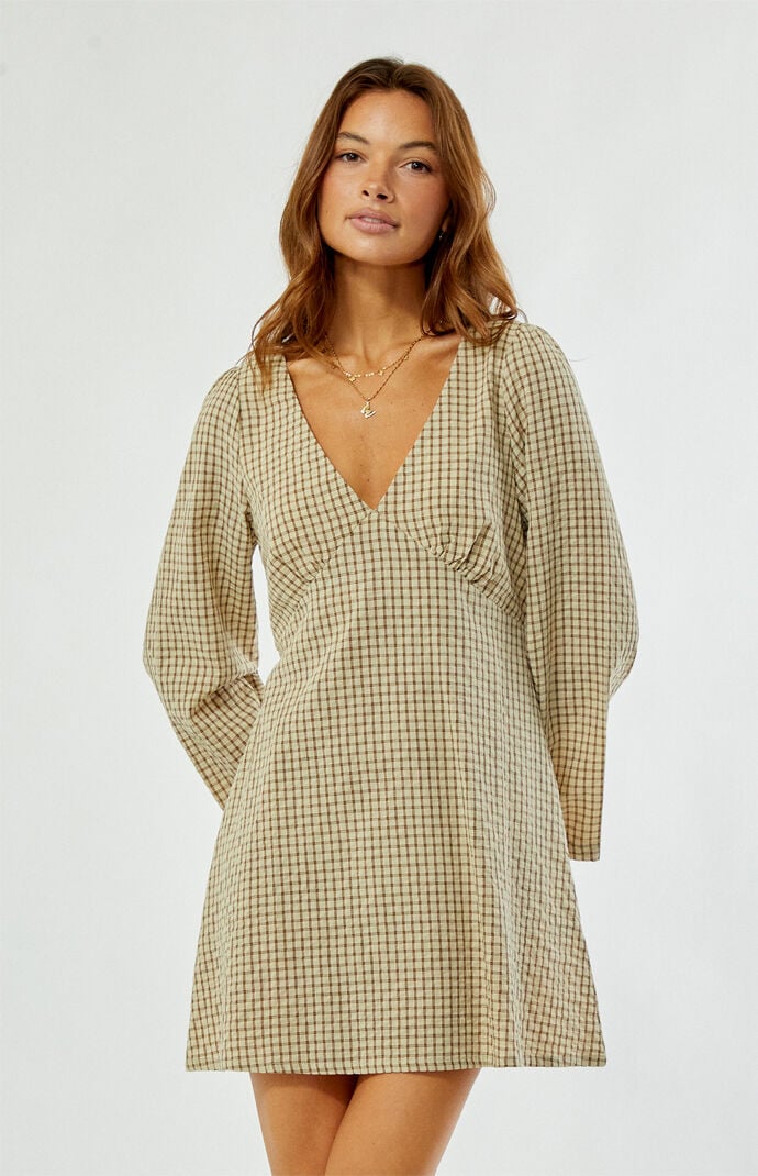 Rhythm Luca Long Sleeve Checker Mini Dress