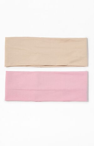 2 Pack Pink & Tan Soft Basic Headbands image number 1