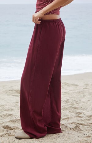 Burgundy Anastasia Linen Pants image number 3