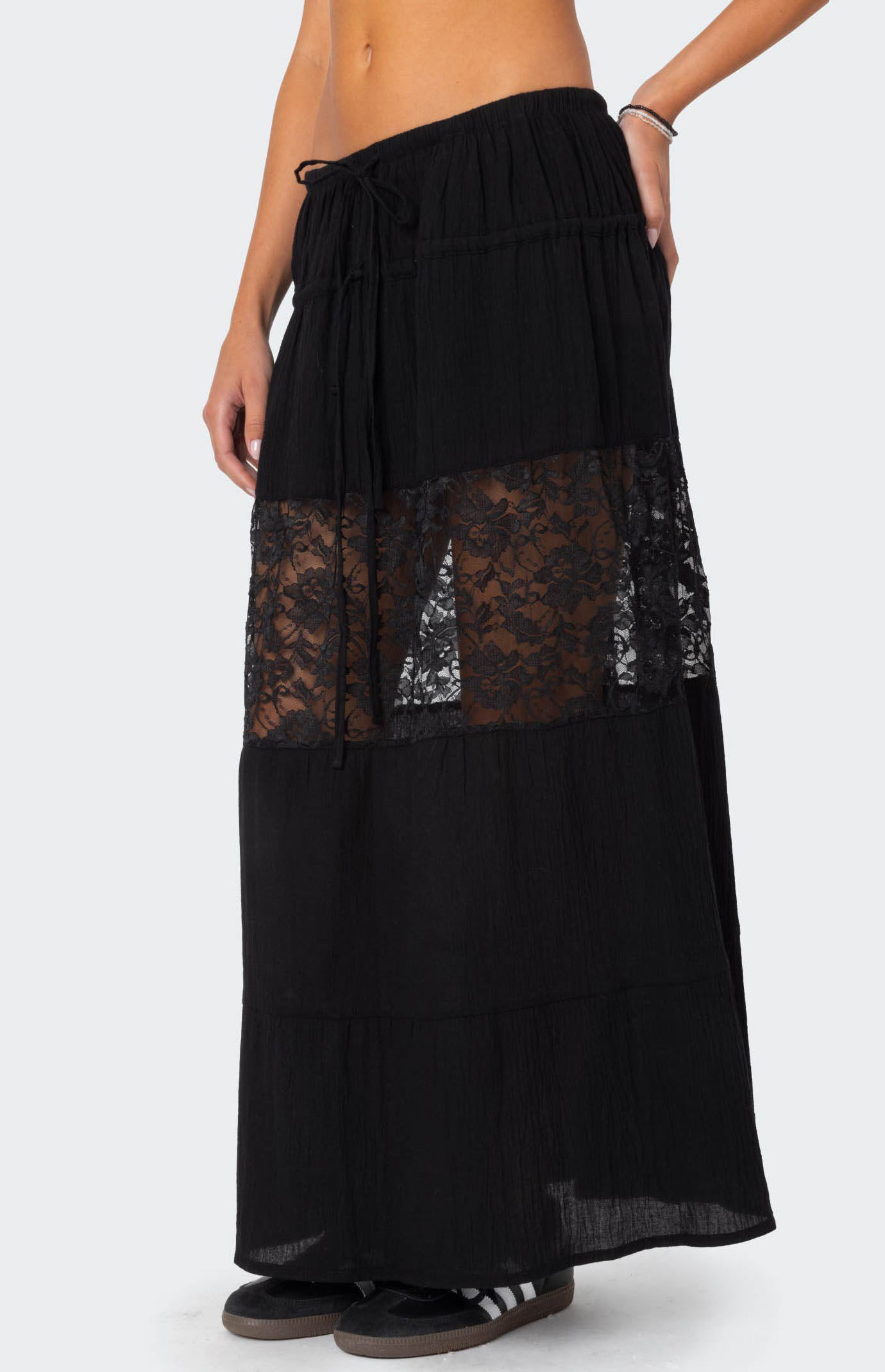 overdue flair ♥ LACE PINTUCK MIDI SKIRT /追跡付 오버듀플레어]LACE PINTUCK MIDI SKIRT_MID GREY