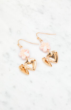 Gold Flower Heart Locket Earrings image number 3