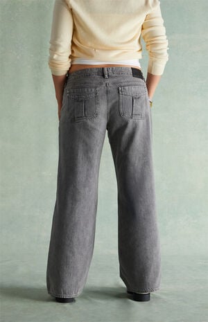 Washed Black Rhinestone Low Rise Girlfriend Jeans image number 4