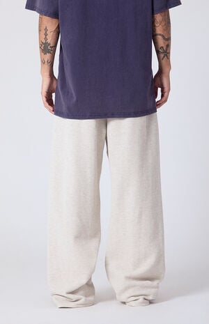 Heather Oatmeal Waffle Knit Extreme Baggy Sweatpants image number 4