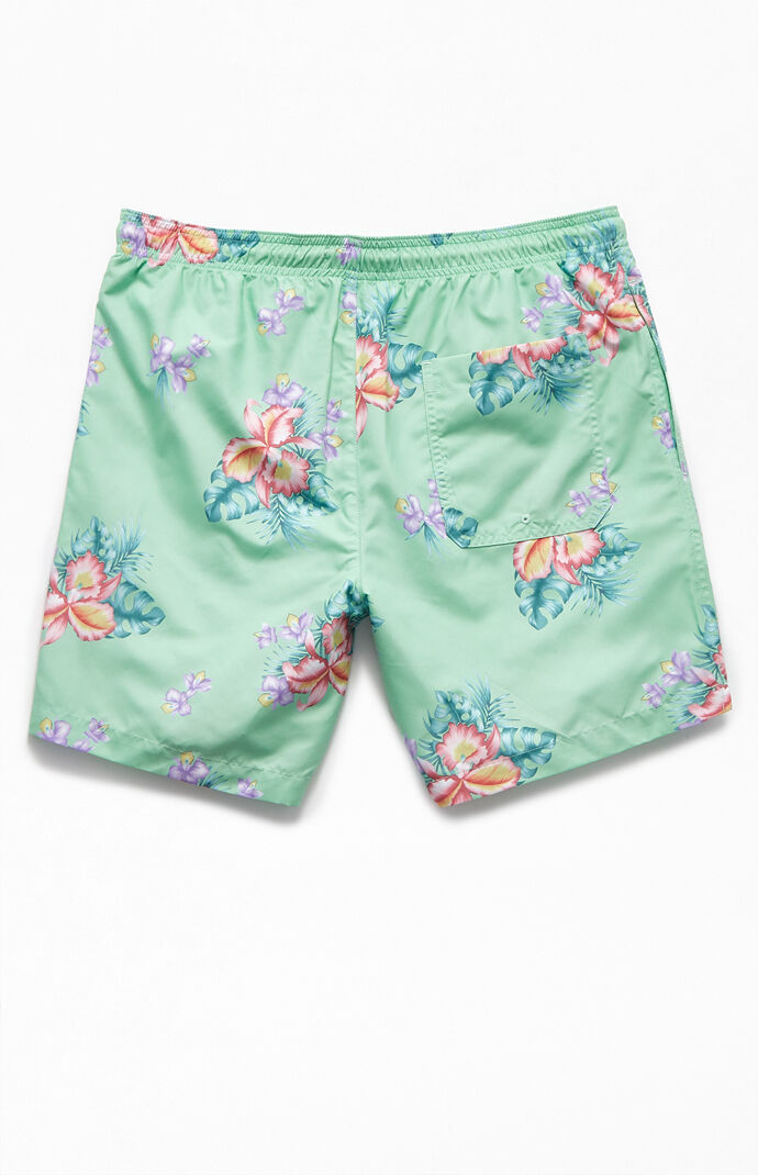 Mint Floral 16.5" Swim Trunks