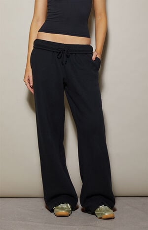Black Ultra Soft Fleece Core Washed Baggy Sweatpants image number 2