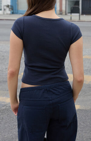 Black & Blue Striped Ashlynn Cropped Top image number 4