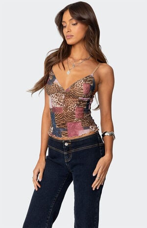 Mixed Animal Print Mesh Tank Top image number 3