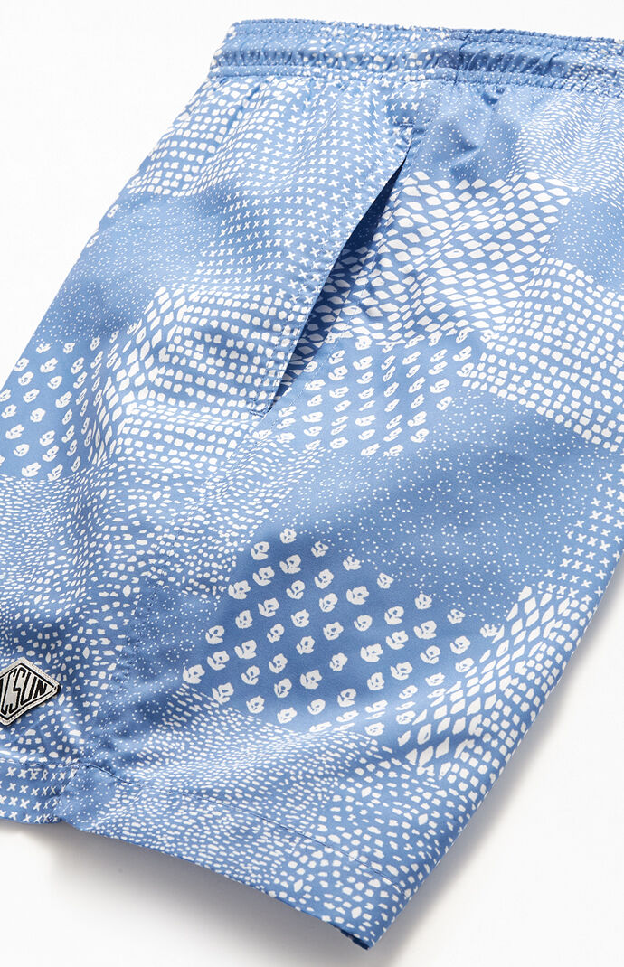 Blue Patchwork 17" Swim Trunks
