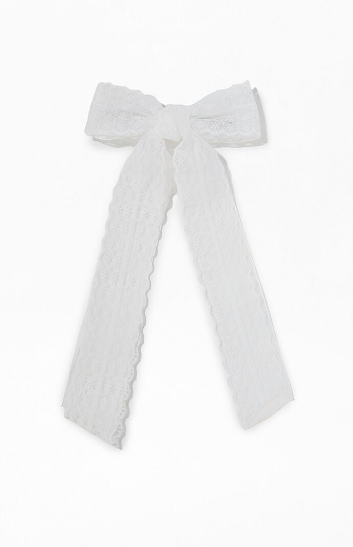 LA Hearts White Piper Lace Bow Hair Barrette