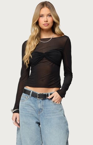 Oona Sheer Gathered Long Sleeve Top image number 1