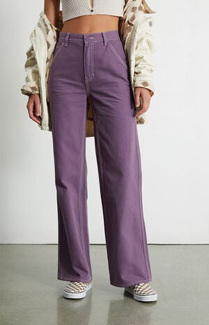 Purple Cinched Waistband Ultra High Waisted Flare Pants image number 2