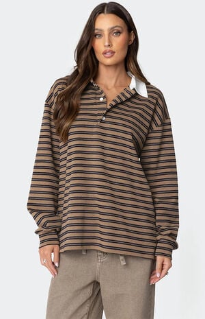 Stripey Oversized Collared Shirt image number 1