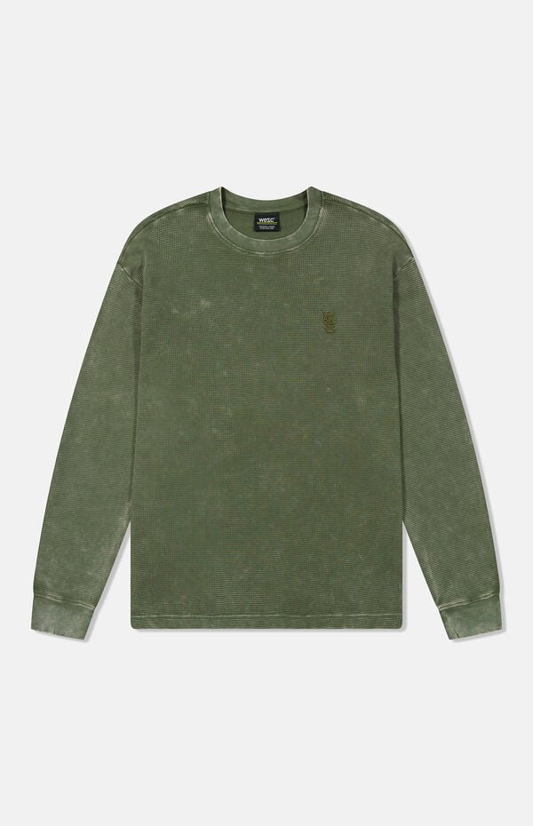 WeSC America Inc Olive Thermal Enzyme Washed Vertical Logo Long Sleeve T-Shirt