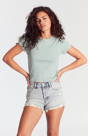 Acid Wash Ripped Button Fly High Waisted Denim Festival Shorts