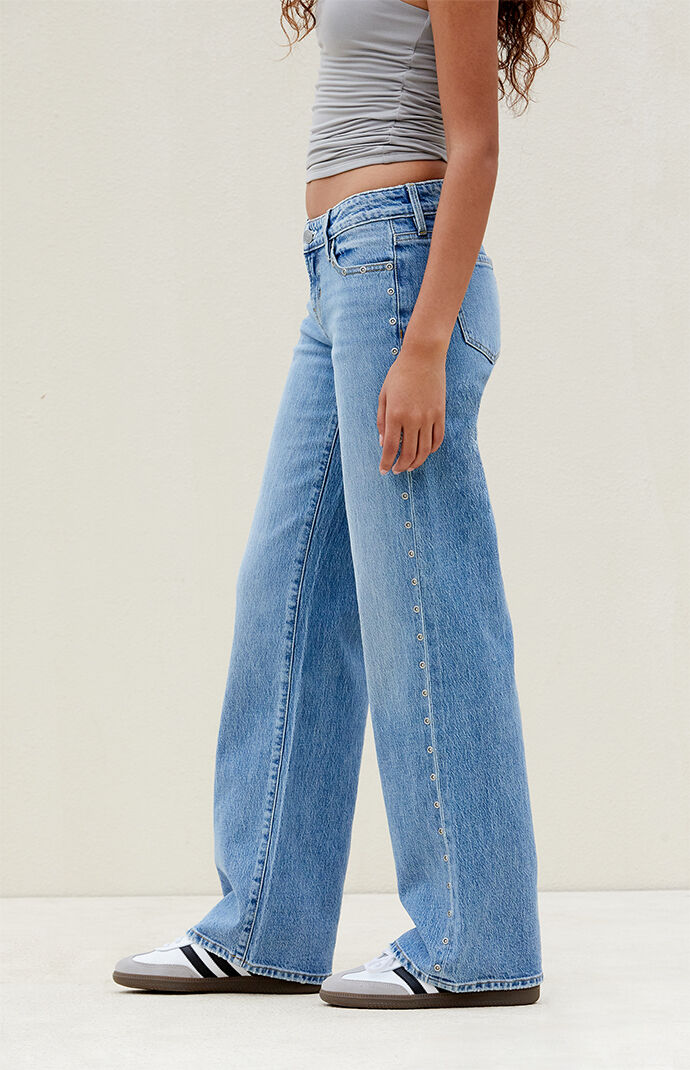 Pacsun Medium Indigo Rivet Low Rise Girlfriend Jeans | PacSun