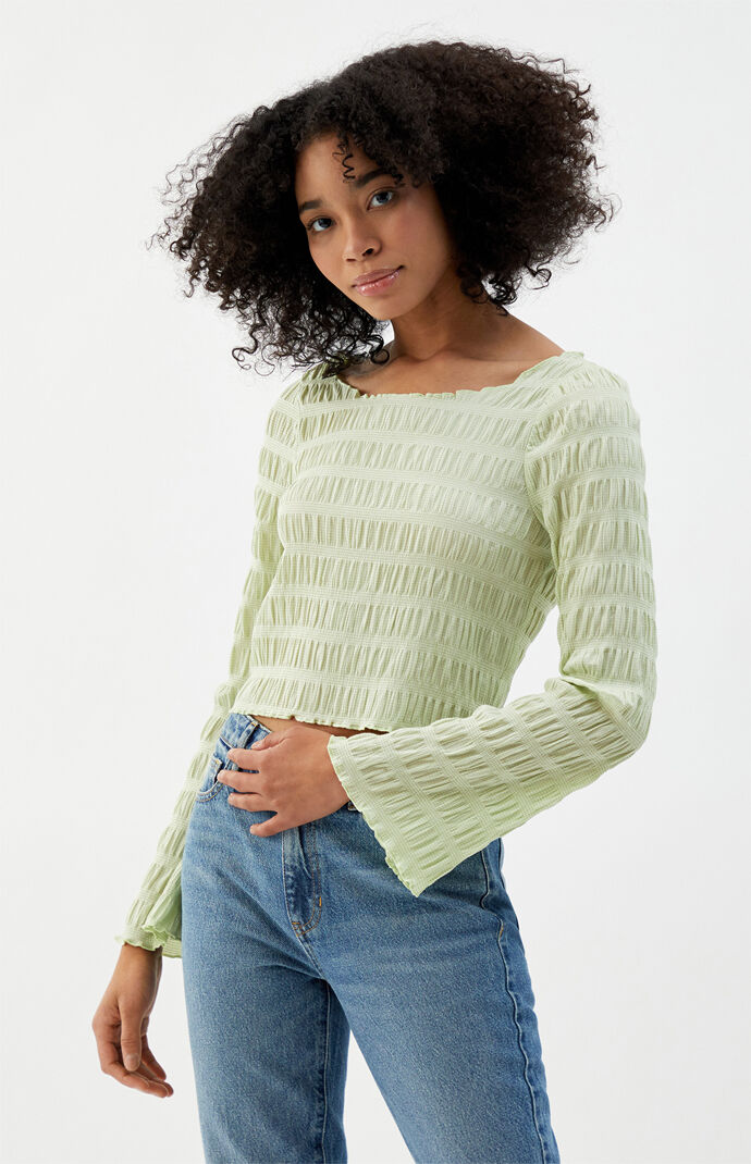 Shirred Long Sleeve Top