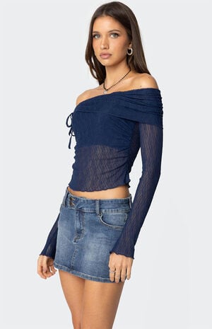 Drawstring Fold Over Sheer Top image number 3