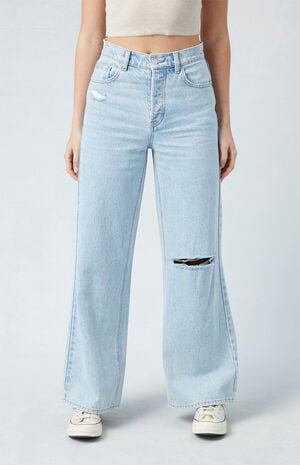 Eco Light Blue Ripped Wide Leg Jeans image number 1