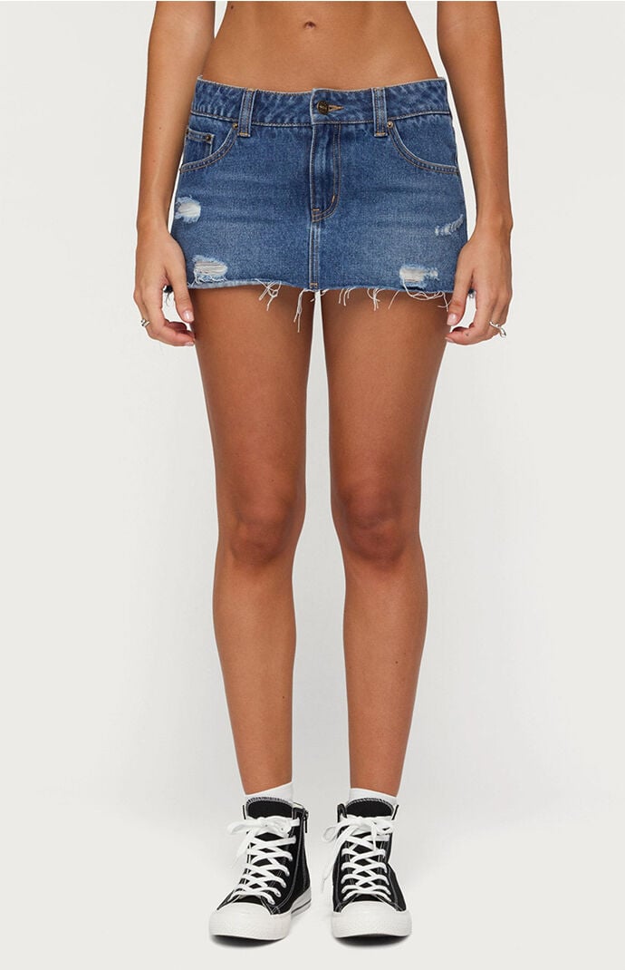 Edikted Nylah Distressed Denim Mini Skort