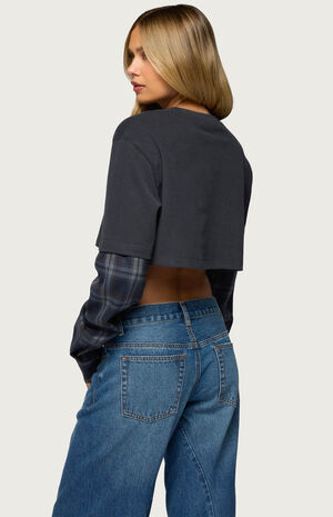 Plaid Sleeves Layered Crop Top image number 3