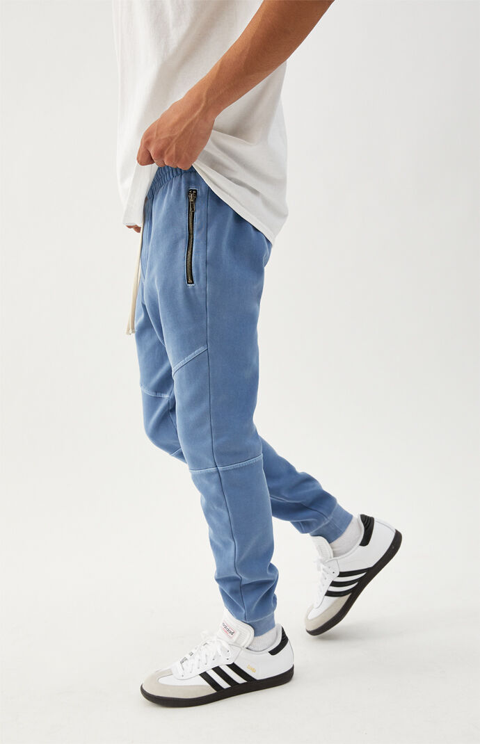Blue Zip Pocket Paneled Fleece Sweatpants