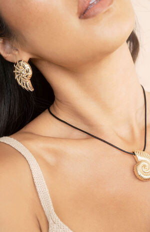 Crystal Studded Nautilus Shell Earrings image number 4