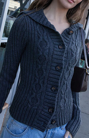 Gray Cable Knit Hooded Cardigan image number 2