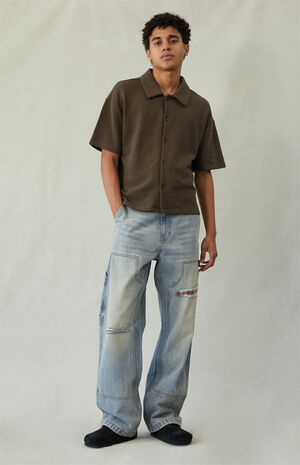 Dylan Baggy Jeans Ripped Carpenter Plaid Medium Blue image number 2