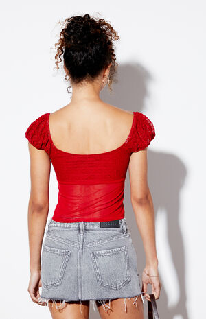 Sweetheart Cinched Mesh Top image number 3