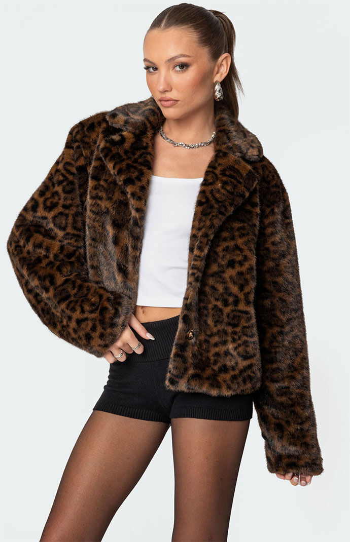ジャケット・アウター oversize fur jacket melt the lady Edikted Lady Leopard Faux Fur Jacket | PacSun