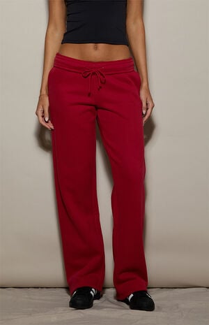Red Ultra Soft Fleece Core Washed Baggy Sweatpants image number 2