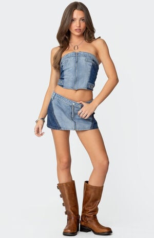 Reni Contrast Zip Denim Mini Skirt image number 1
